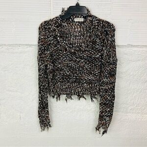Made with love V-Neck black & brown raw hem knit Sweater size small